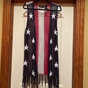 Crystal Kobe knitted/ crocheted flag vest with fringe. Size XL. NWOT.